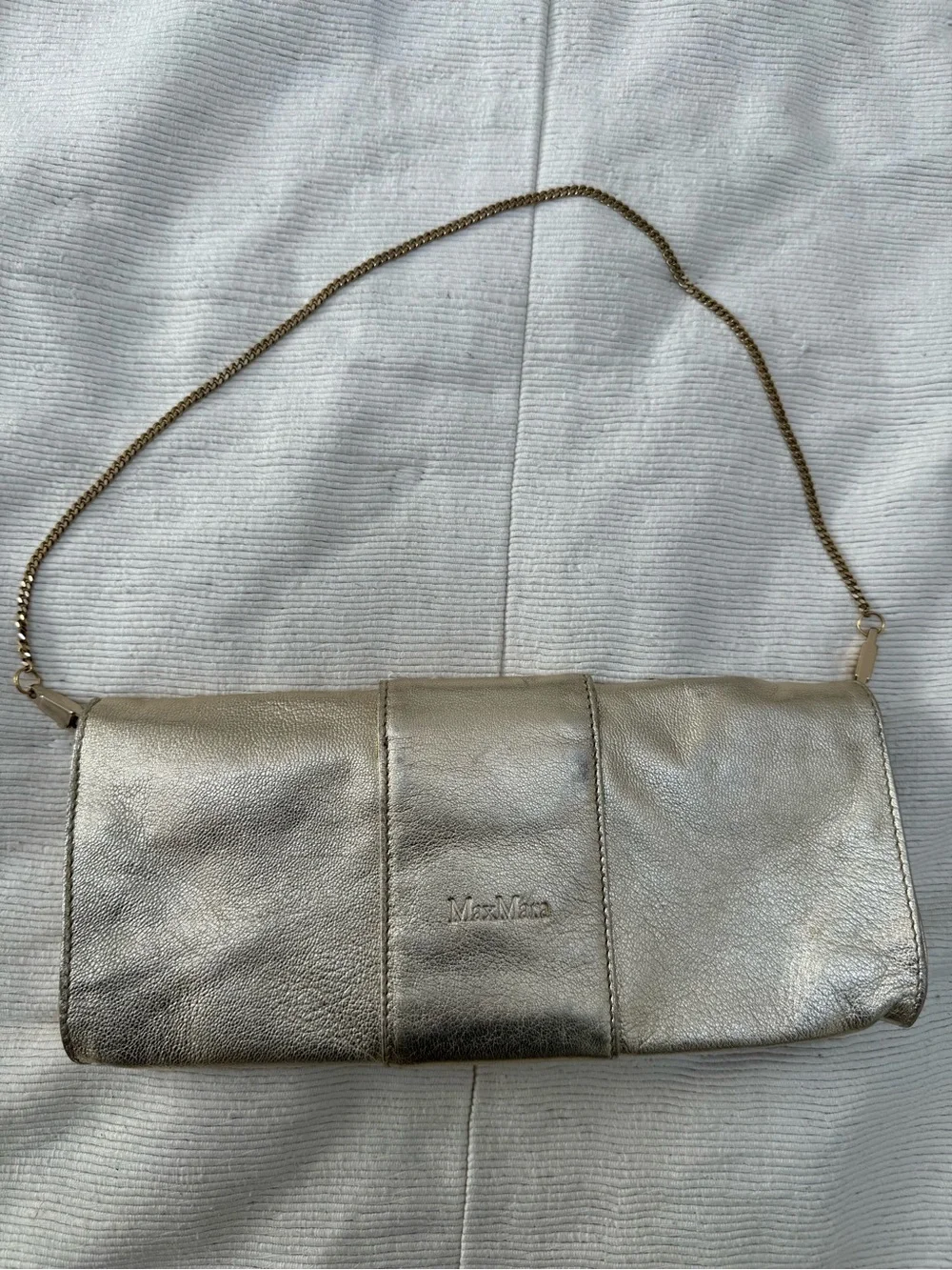 Max Mara Made in Italy Vintage Metallic Gold Chain-Strap Clutch